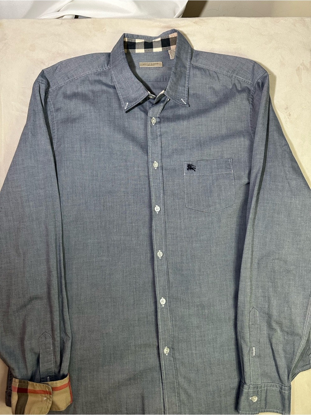 Burberry Men’s Chambray Button-Down Shirt in Denim Blue